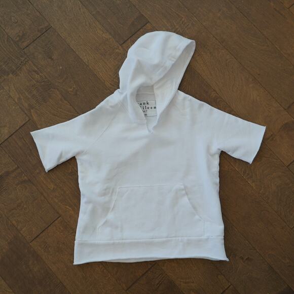 Frank and Eileen Cut Off Sweatshirt Womens XS White Fleece Short Sleeve Pullover - Picture 2 of 6